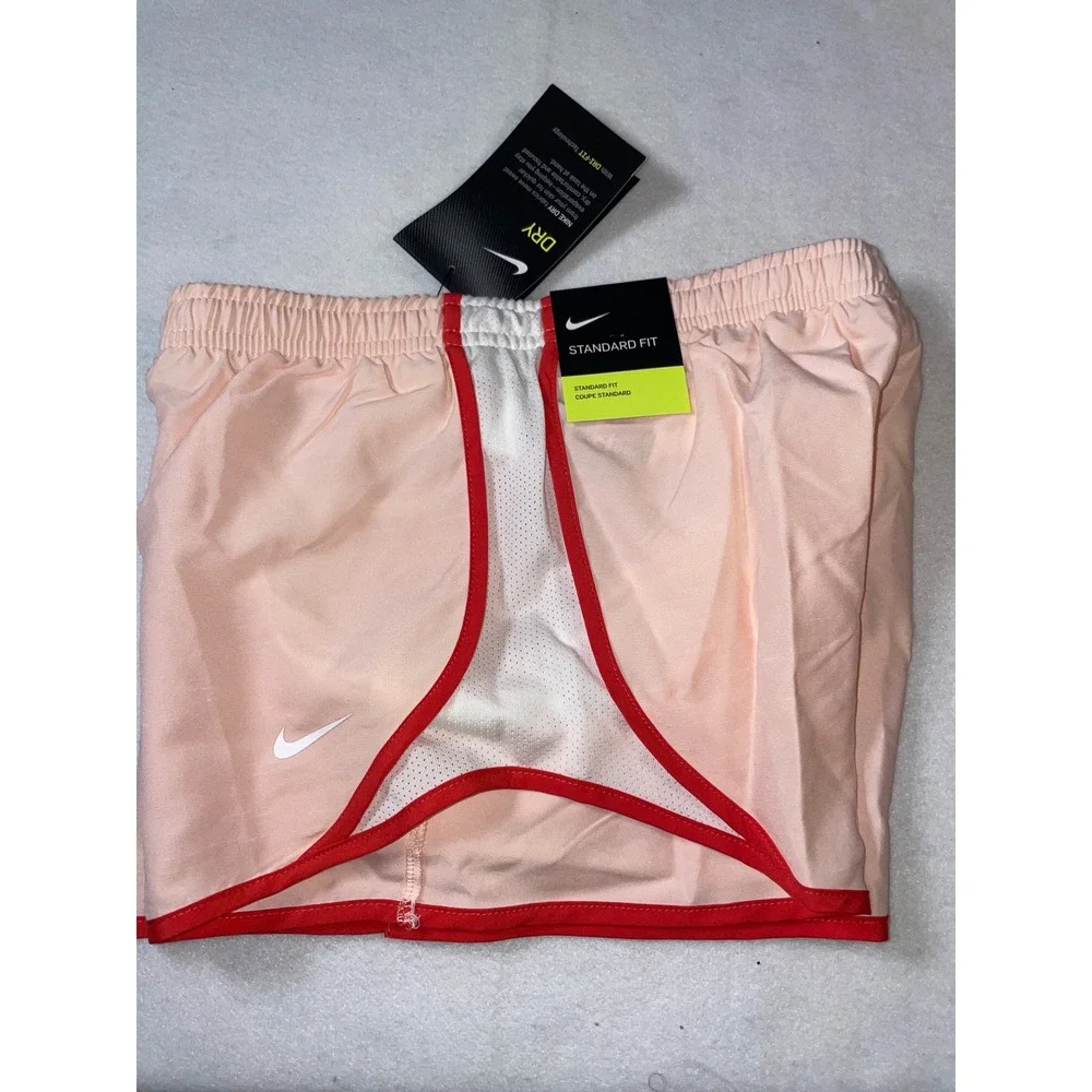 Nike Girls Dry-FIT Running Shorts Peach Pink Red Trim Size Small S New